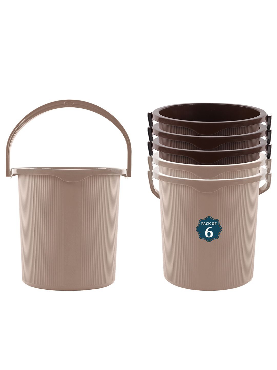 

Kuber Industries Magnite Brown & Beige 6 Pieces Striped Bucket 25L