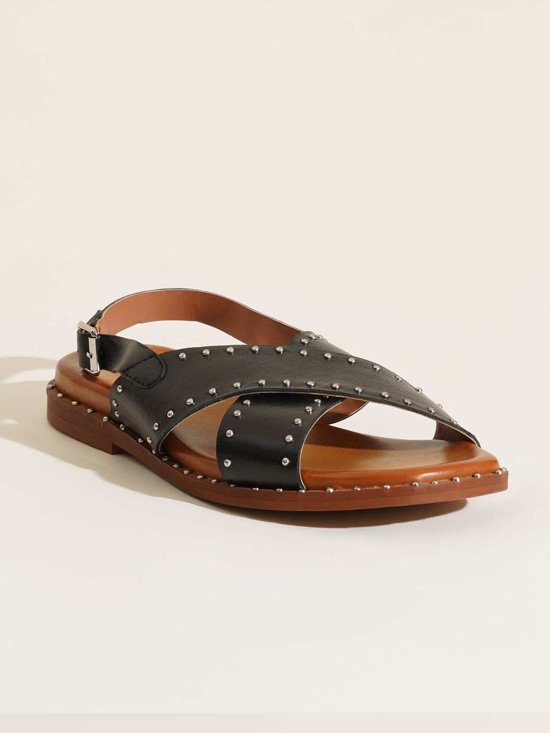 

Peach Flores Women Marieta Leather Sandals, Black