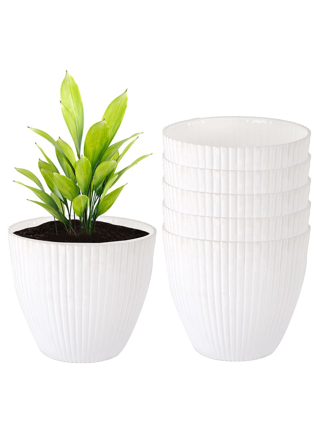 

Kuber Industries White 6 Pieces Textured Durable Planters