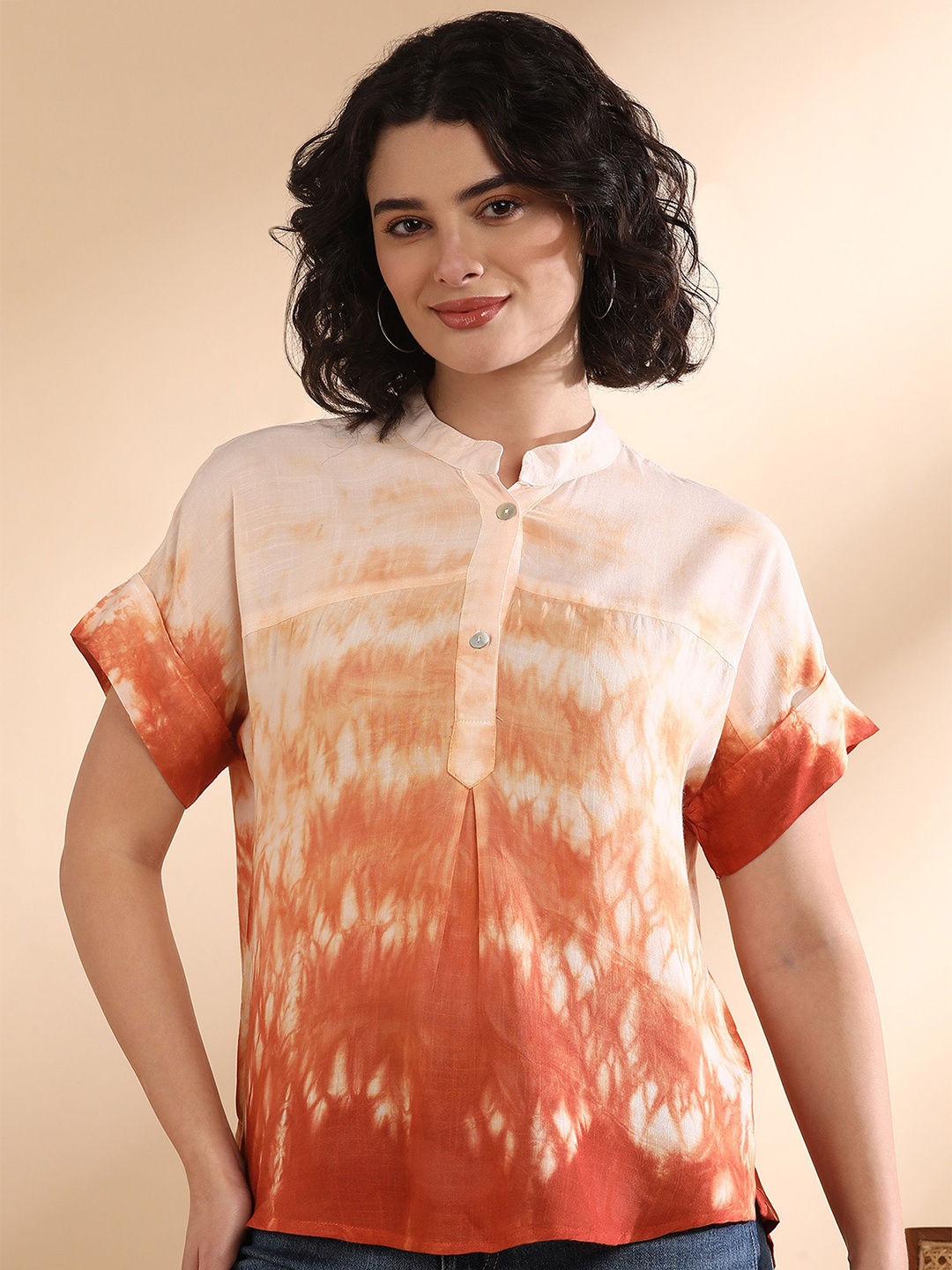 

Maaesa Women Tie-Dye Rayon Orange Top