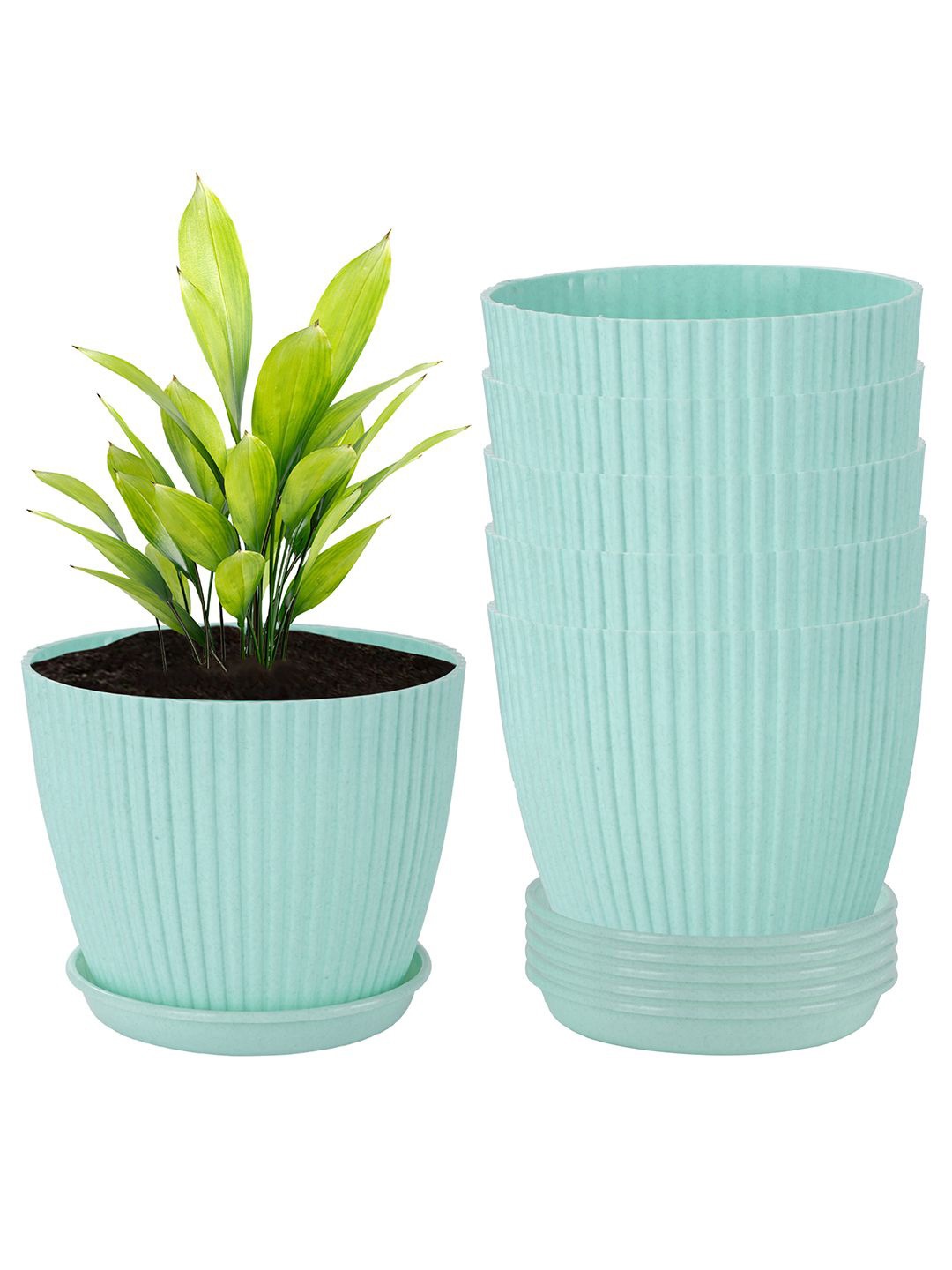 

Kuber Industries Green 6 Pieces Textured Durable Flower Pots Planters