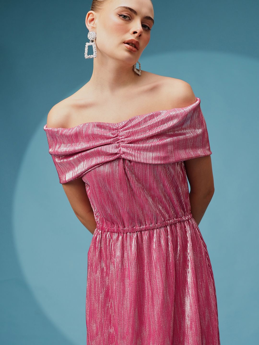 

BAESD Women Solid Off-Shoulder Neck Sleeveless Maxi Dress, Pink