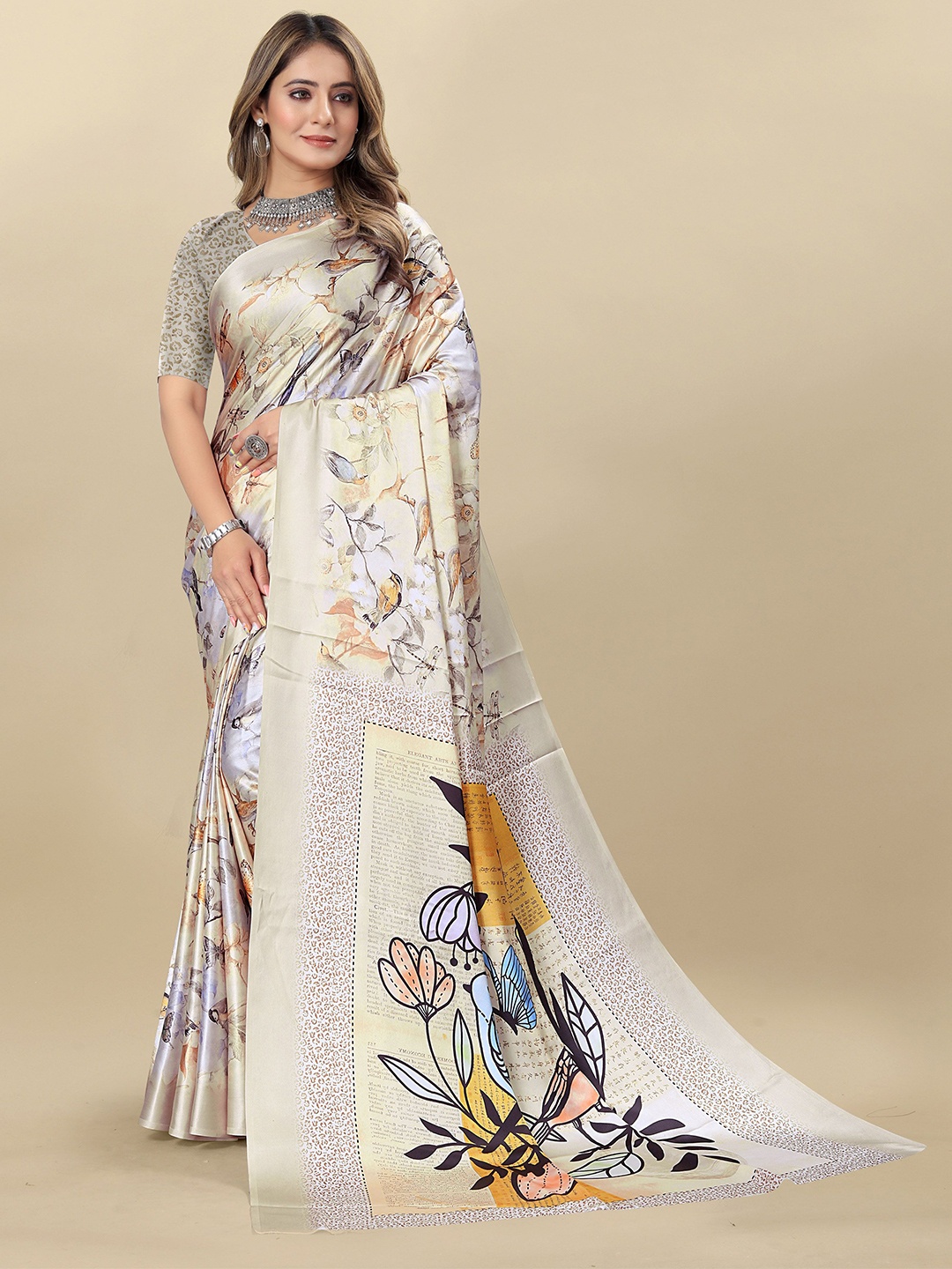 

DIVASTRI Floral Satin Saree, Yellow
