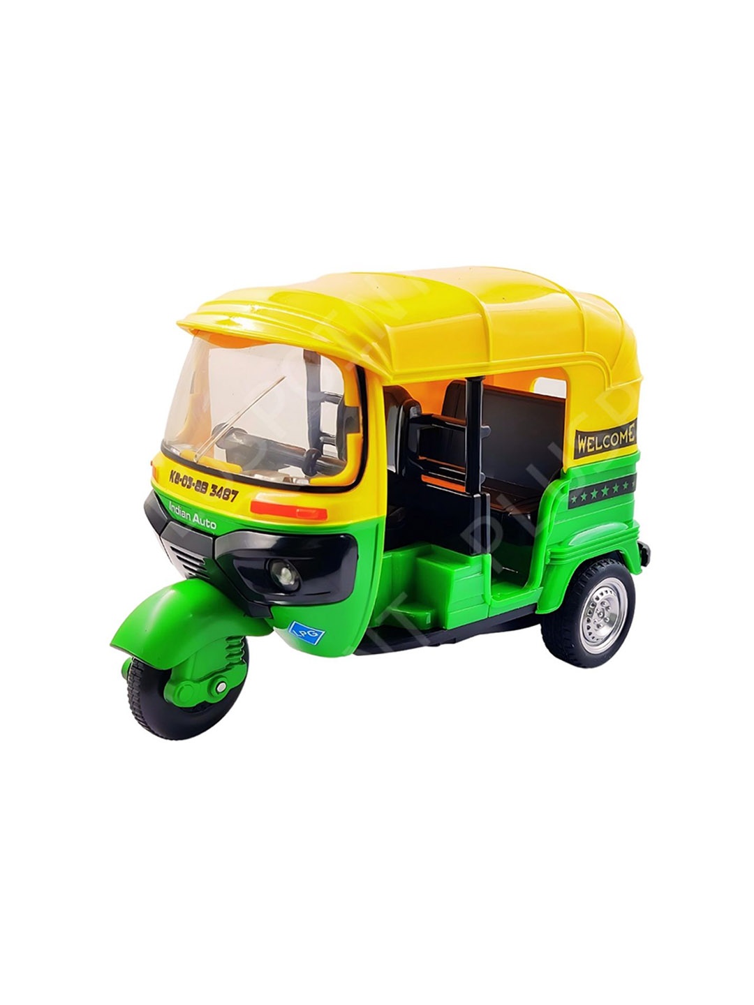 

PLUSPOINT Kids Pull Back Action City Auto Rickshaw Toy With Light & Sound, Yellow