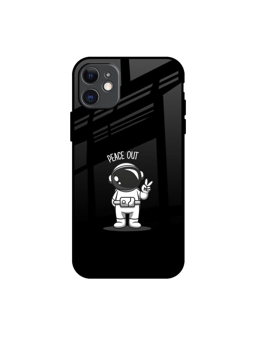 

QRIOH Peace Out Astro Real Printed iPhone 11 Back Case, Black