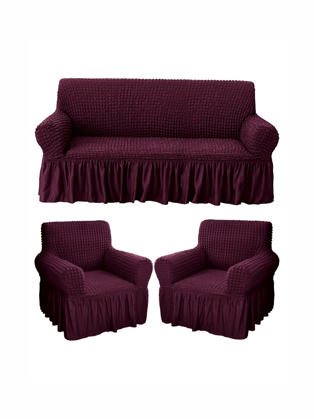 

HOUSE OF QUIRK 280 Gsm Durable Washable Universal 3 + 1 + 1 Seater Sofa Covers, Purple