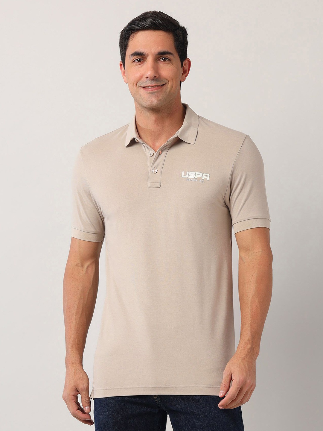 

U.S. Polo Assn. Denim Co. Men Solid Polo Collar Slim Fit T-shirt, Beige