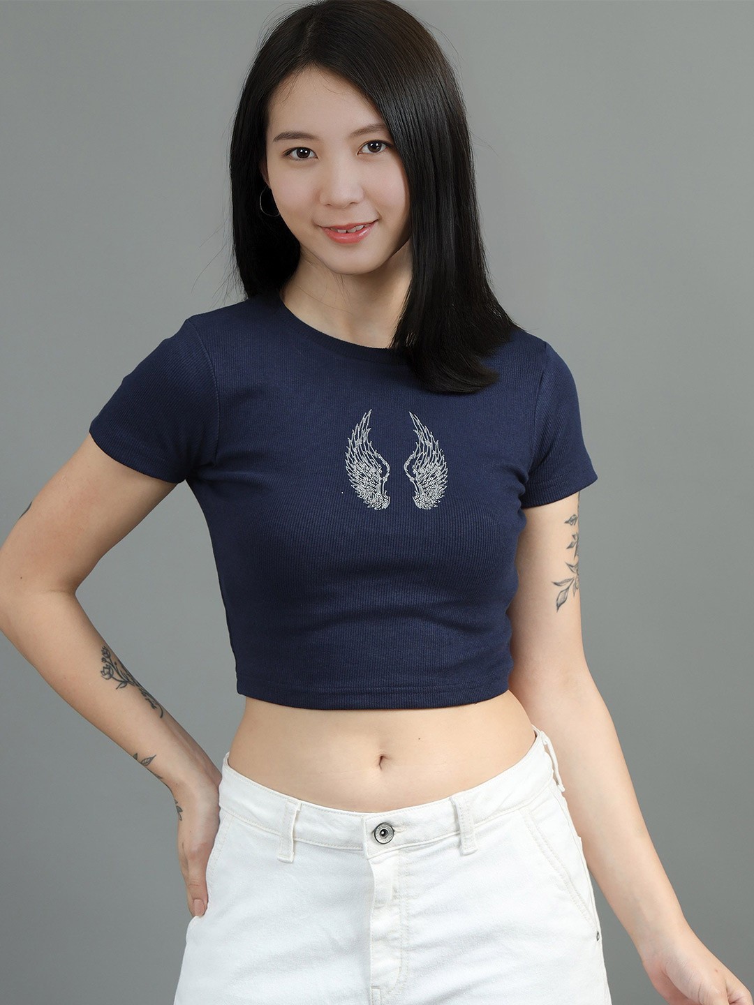 

CORSICA Cotton Crop Top, Navy blue