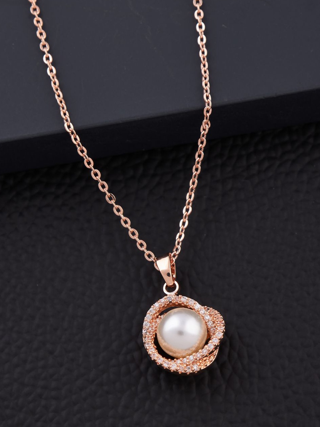 

SOLIBELLE Rose Gold-Plated Stones-Studded And Beaded Pendants With Chains