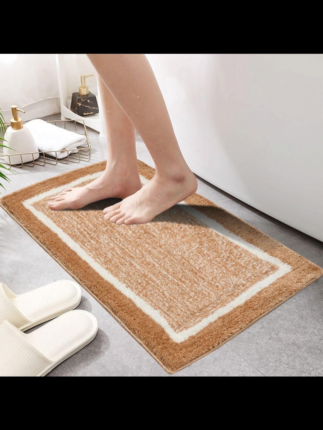 

MAA HOME CONCEPT Biege & White Textured Microfiber Anti Skid 1600 GSMBathMat, Beige