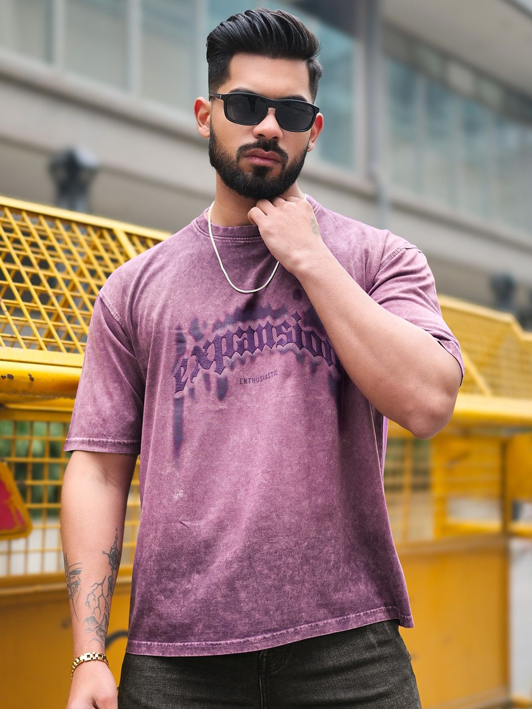 

Maniac Men Dyed Round Neck Cotton T-shirt, Purple