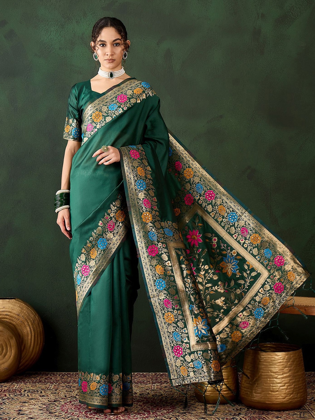 

Maroosh Zari Banarasi Saree, Green