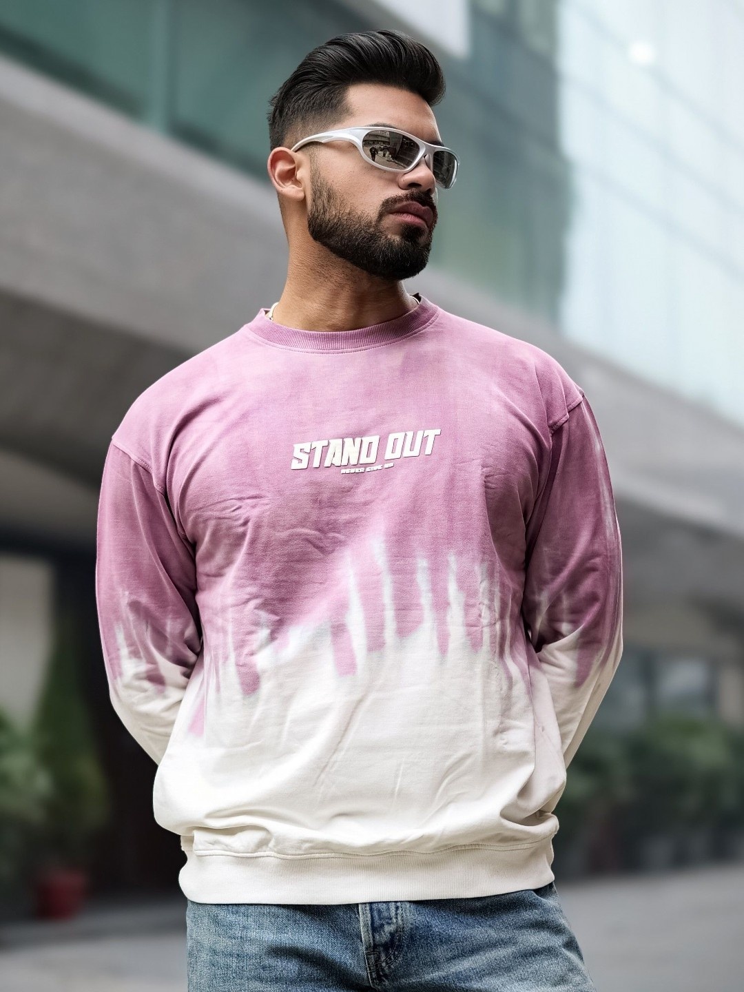 

Maniac Men Ombre Round Neck Pullover Sweatshirt, Pink