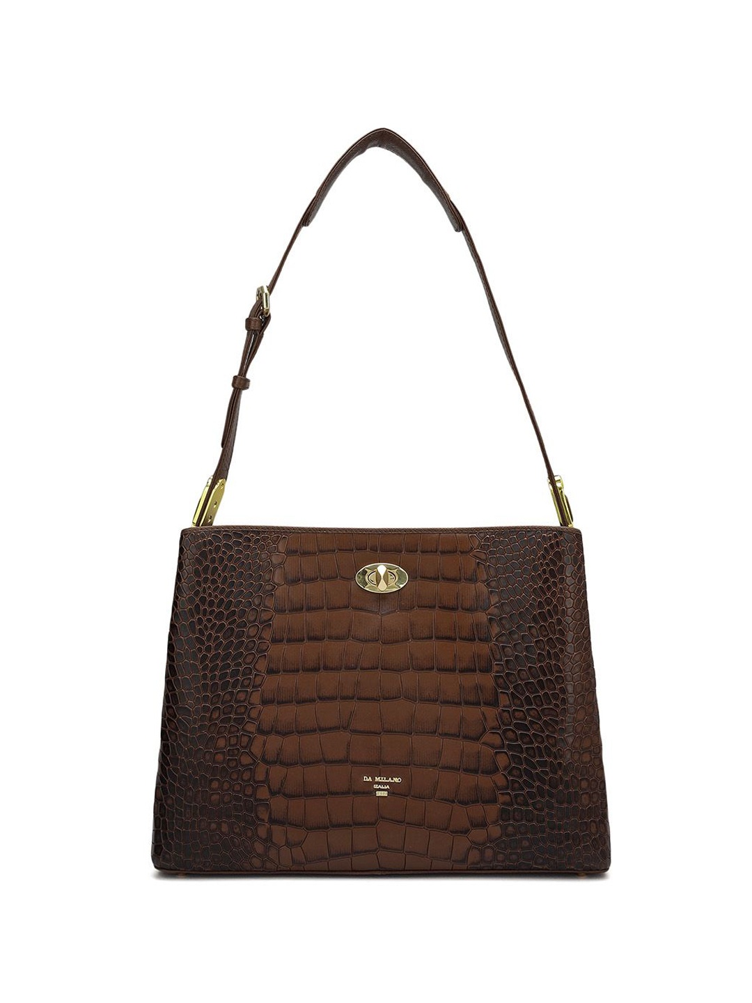 

Da Milano Textured Leather Structured Shoulder Bag with Quilted, Brown