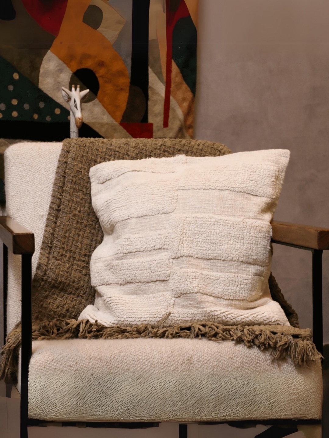 

LUSHLYF Off White 1 Piece Textured Cotton Square Cushion Covers