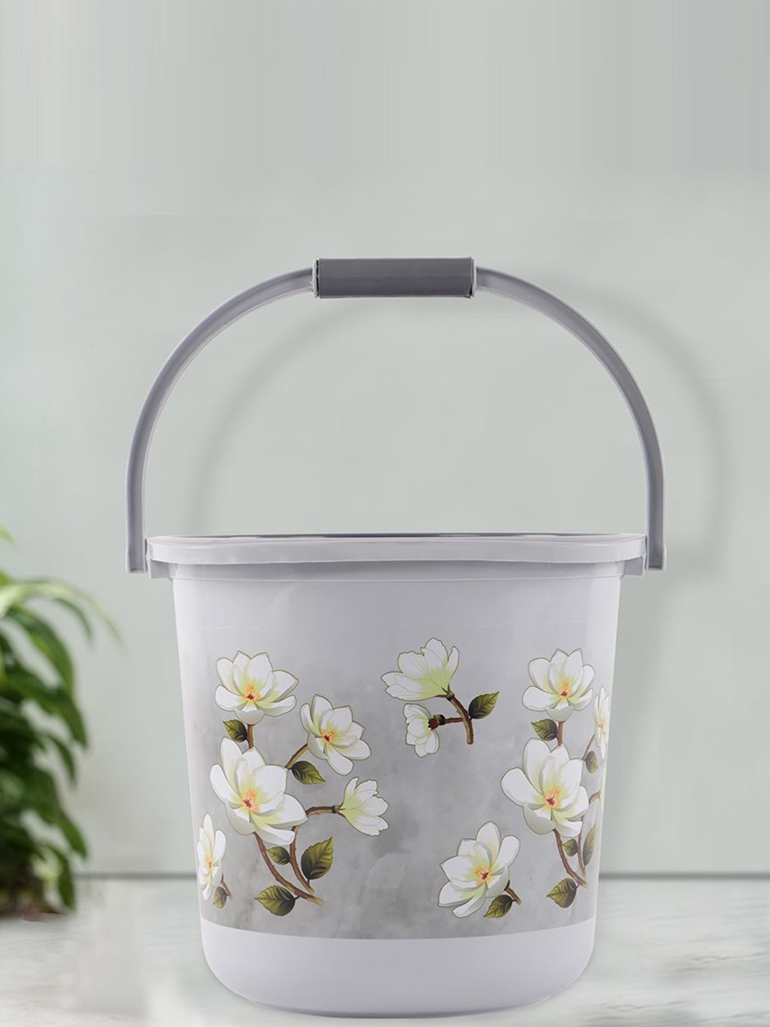 

Kuber Industries Grey & white 6 Pieces Floral Printed Bucket 18L