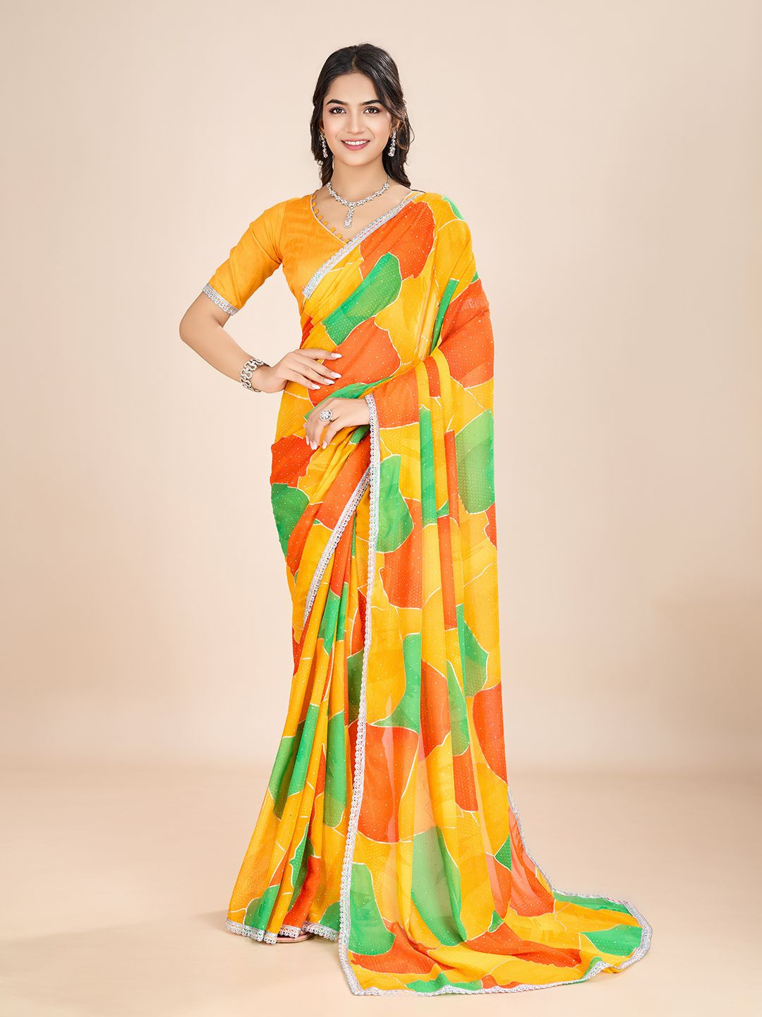 

Rhey Pure Georgette Printed Beads and Stones Saree, Multi