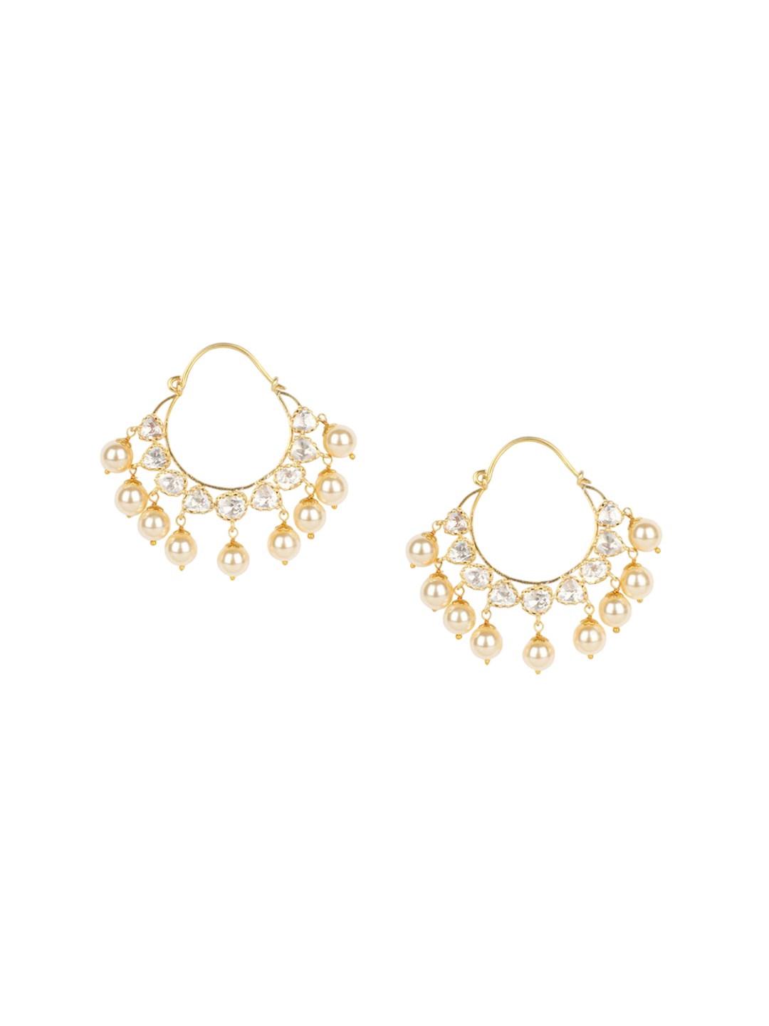 

Sica Jewellery Sterling Silver Rhodium-Plated Kundan Studded & Beaded Hoop Earrings, Yellow