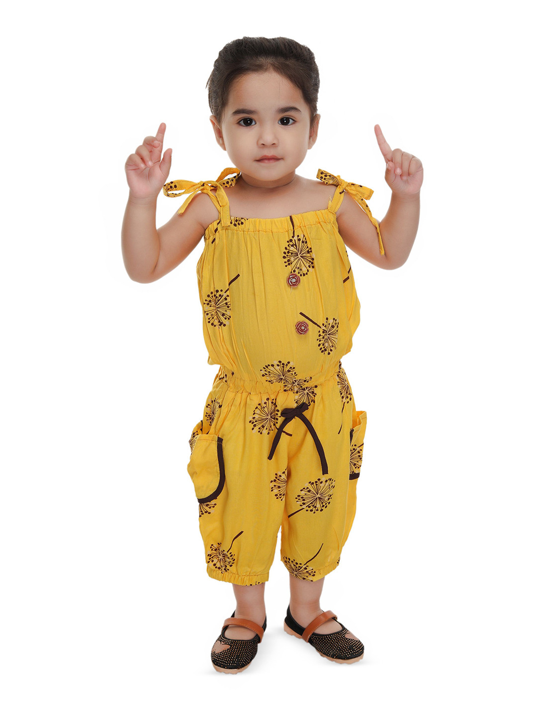 

BAESD Girls Printed Cotton Sleeveless Basic Jumpsuit, Yellow