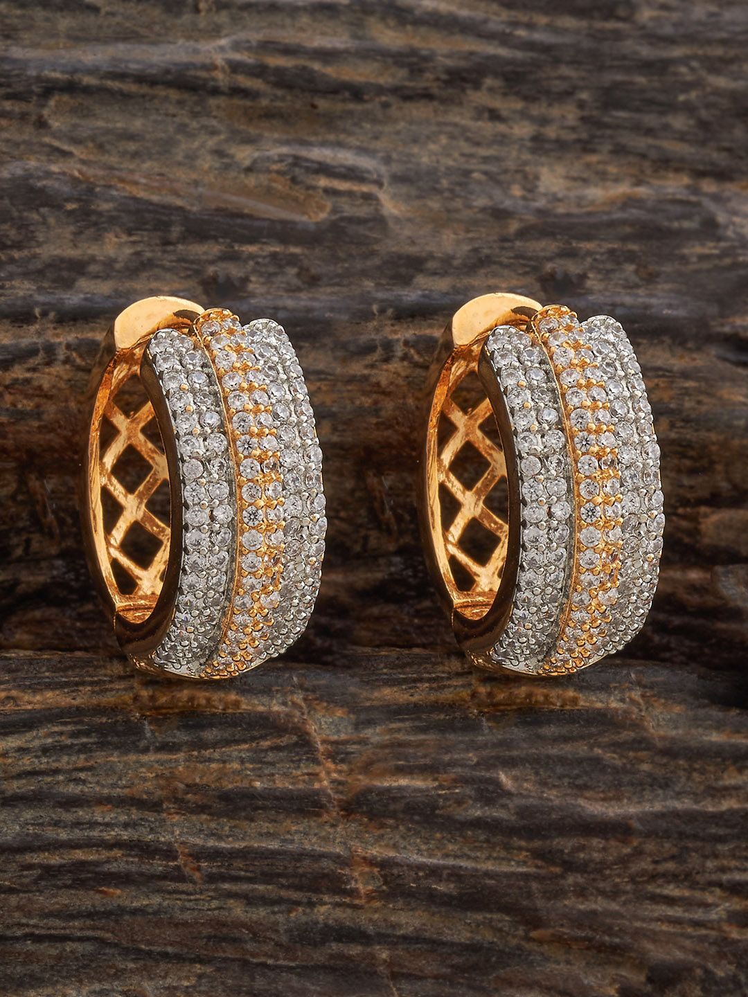 

Kushal's Fashion Jewellery Rhodium-Plated Classic Zircon Studded Hoop Earrings, Gold