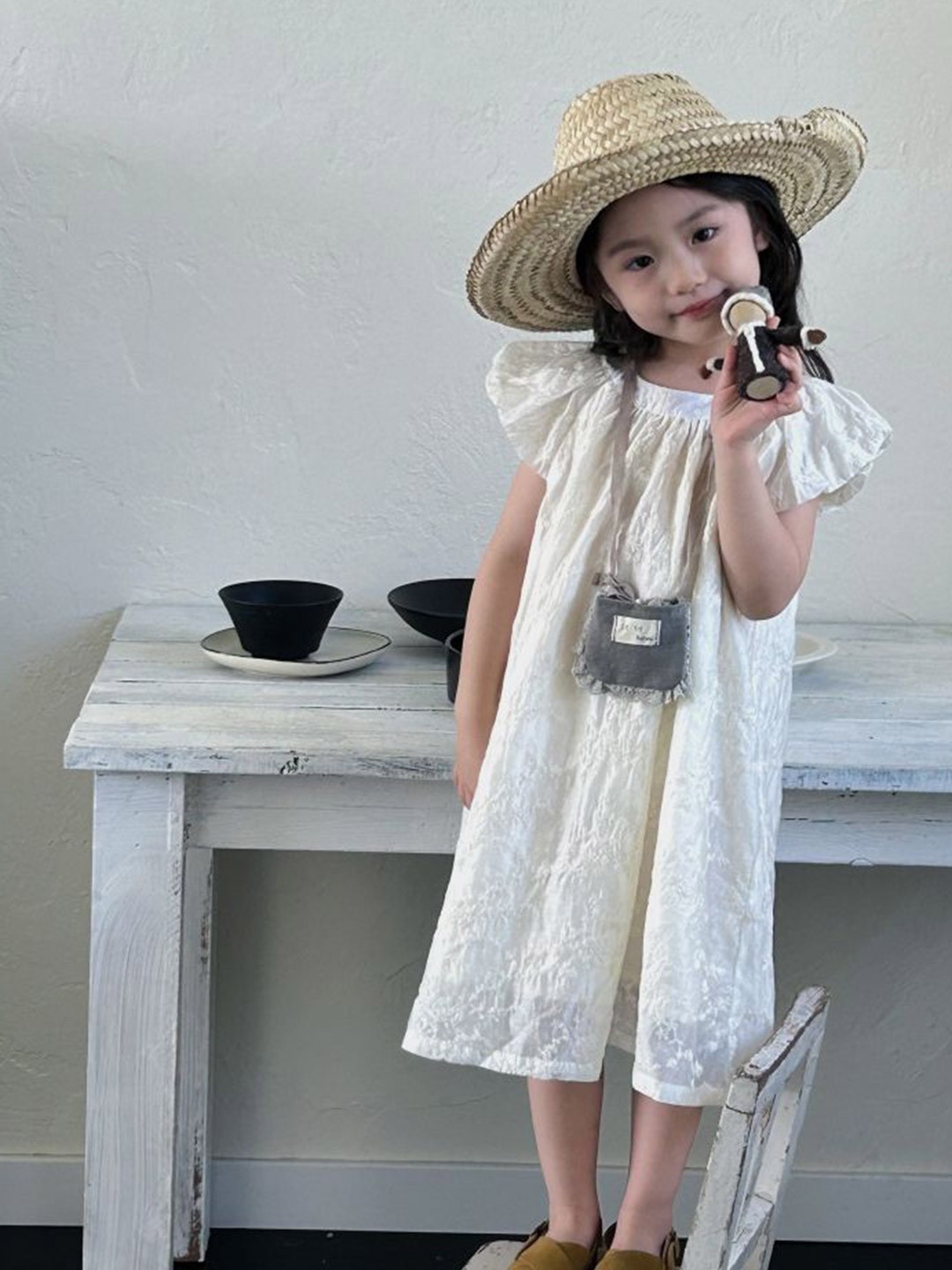 

LULU & SKY Flutter Sleeve A-Line Dress, Off white