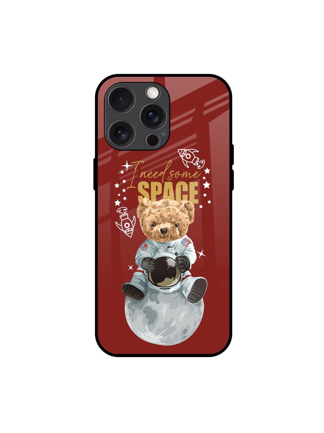 

QRIOH Astronaut Bear Printed iPhone 15 Pro Max Back Case, Maroon