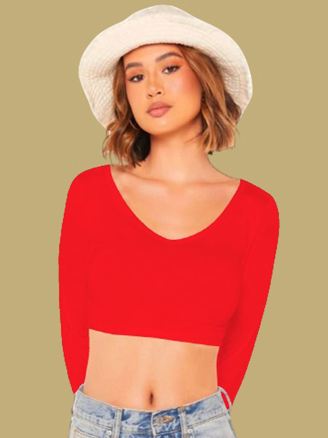 

Dream Beauty Fashion V-Neck Fitted Crop Top, Red