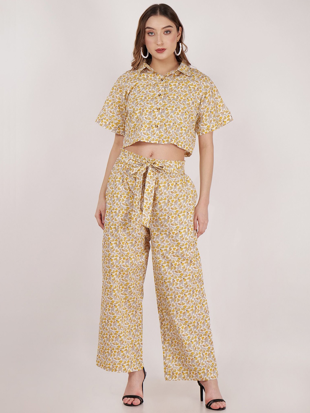 

Street22 Printed Pure Cotton Shirt With Trousers, Yellow