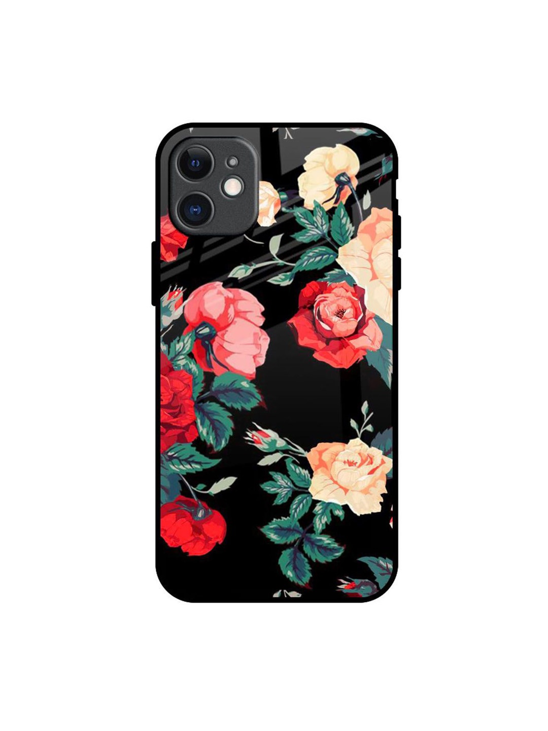 

QRIOH Floral Bunch Printed iPhone 11 Back Case, Black