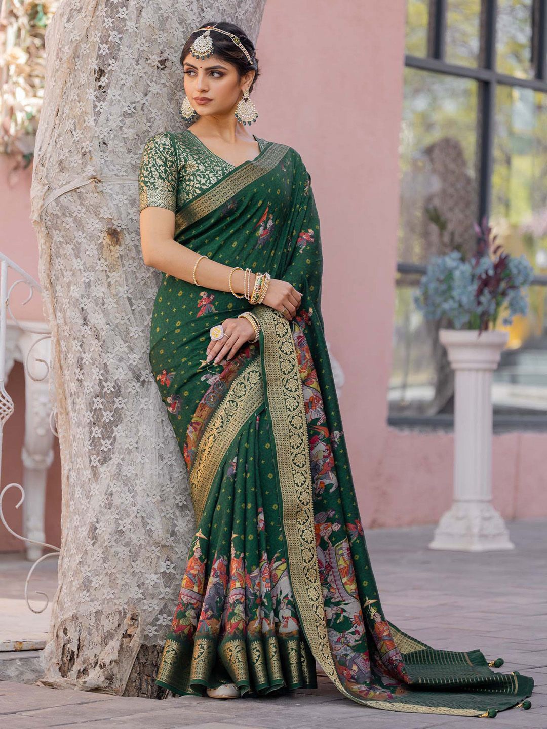 

Anouk Ethnic Motifs Zari Sungudi Saree, Green