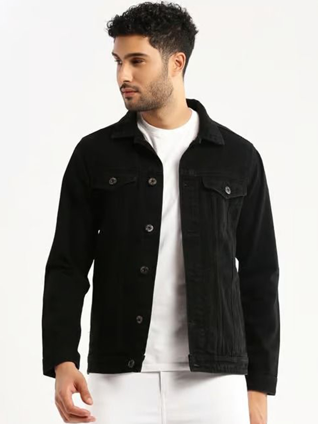 

GREENFLAIR Men Washed Running Denim Jacket, Black