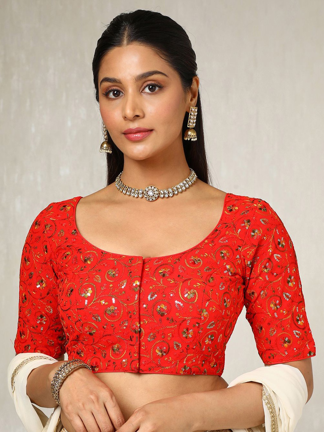 

Soch Embroidered U Neck Saree Blouse With Sequins, Red