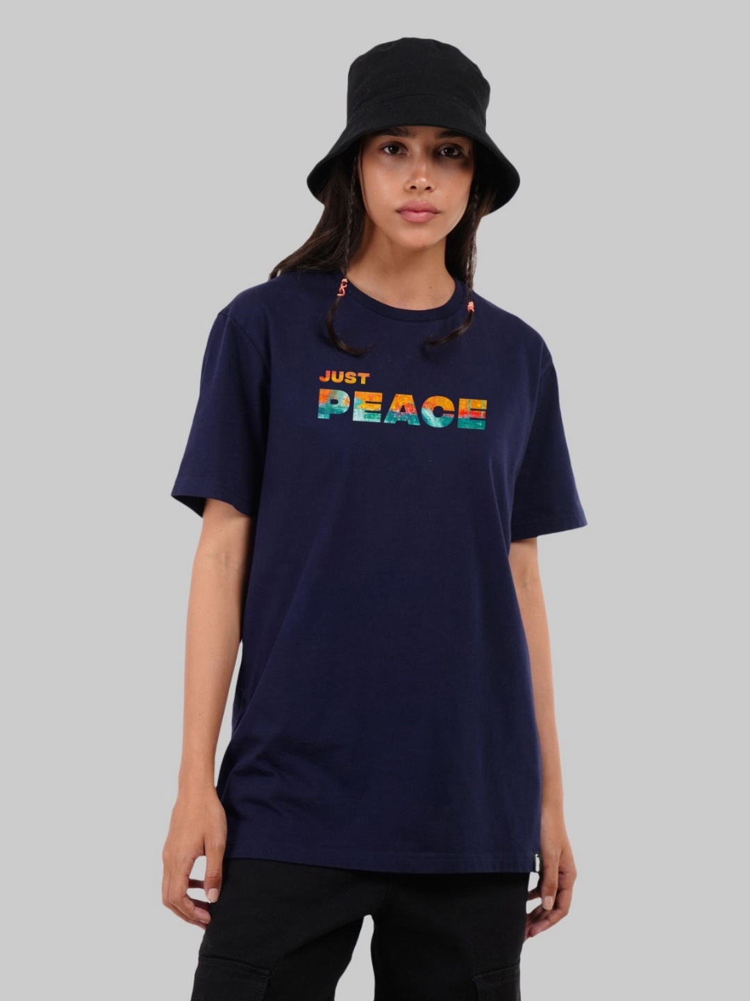 

Underrated Club Women Typography Printed Bio Finish Applique T-shirt, Navy blue