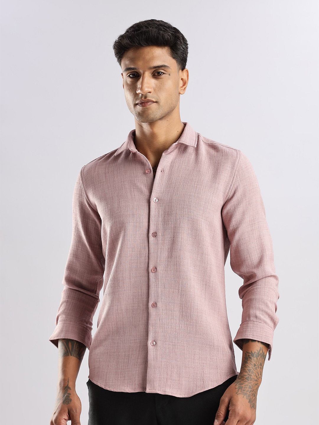 

NEVER NEUD Men Air Like Linen Vintage Regular Slim Fit Casual Shirt, Pink