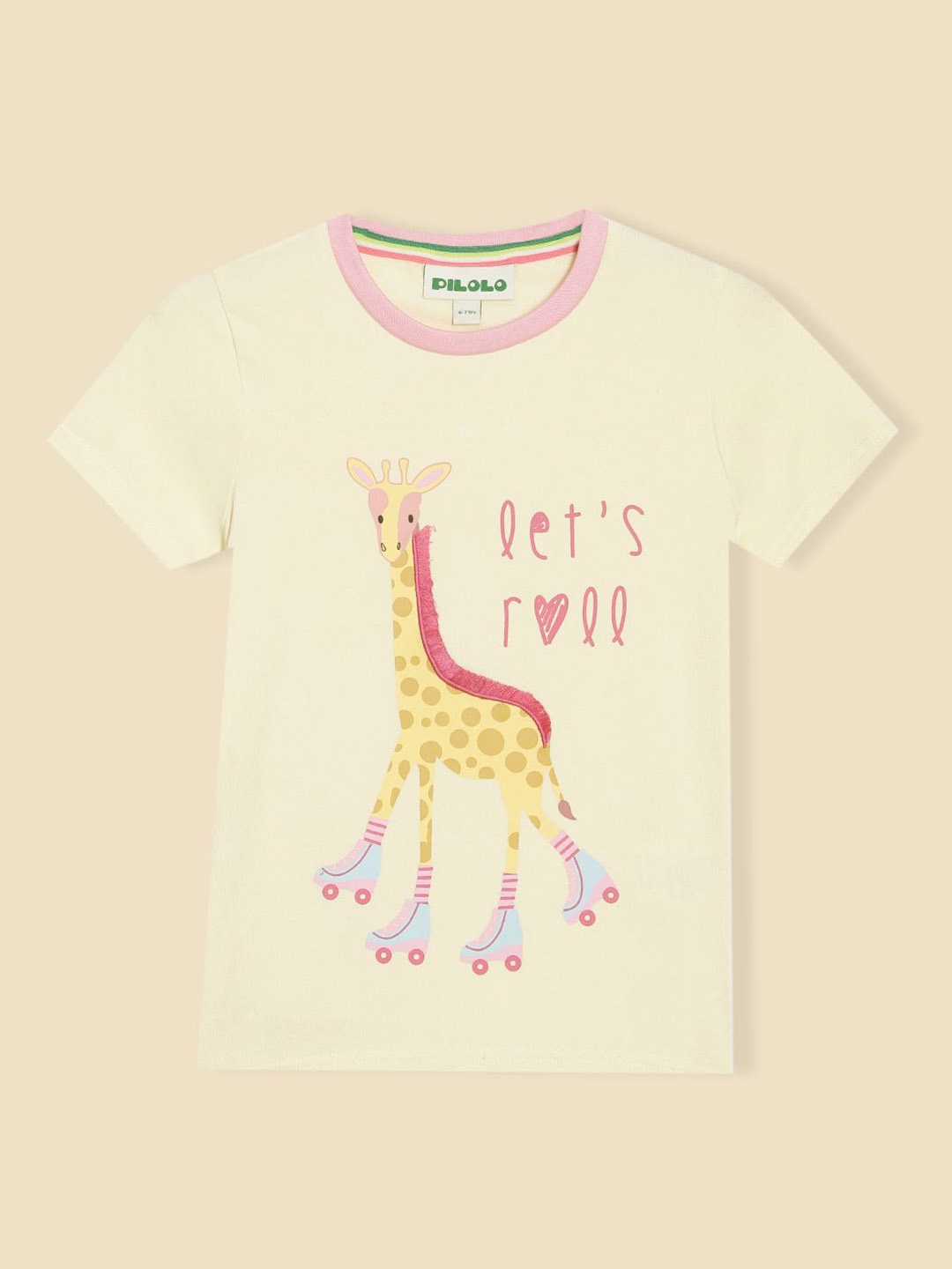 

PILOLO Girls Graphic Printed Round Neck Cotton T-shirt, Yellow