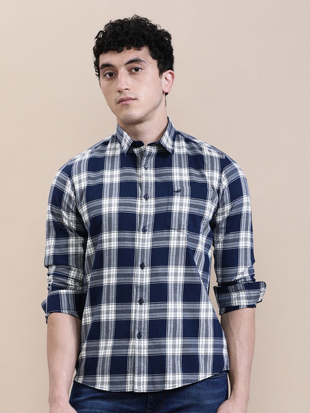 

Crocodile Men Checkered Comfort Fit Shirt, Navy blue