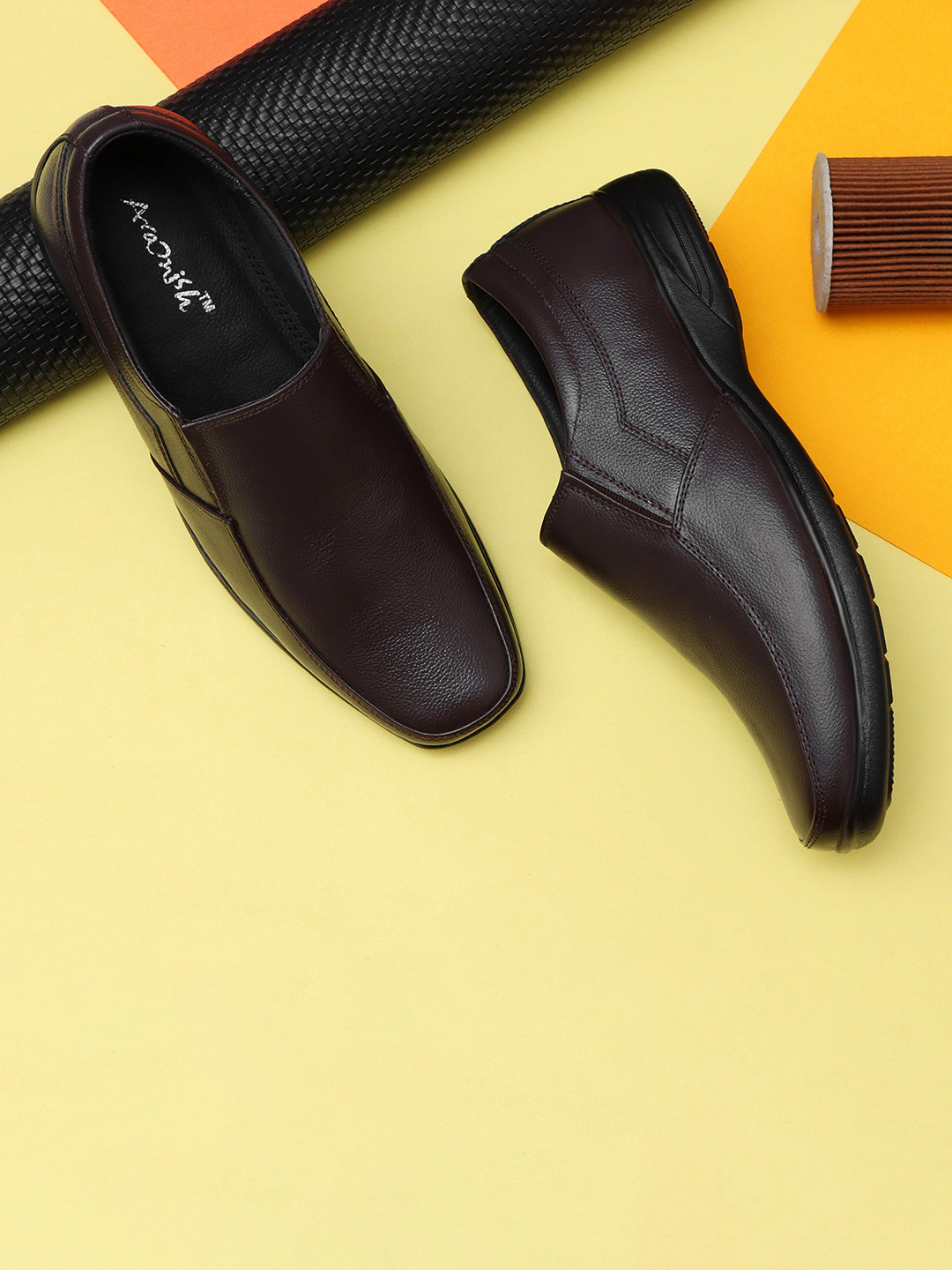 

ARAMISH Men Leather Formal Slip-Ons, Brown