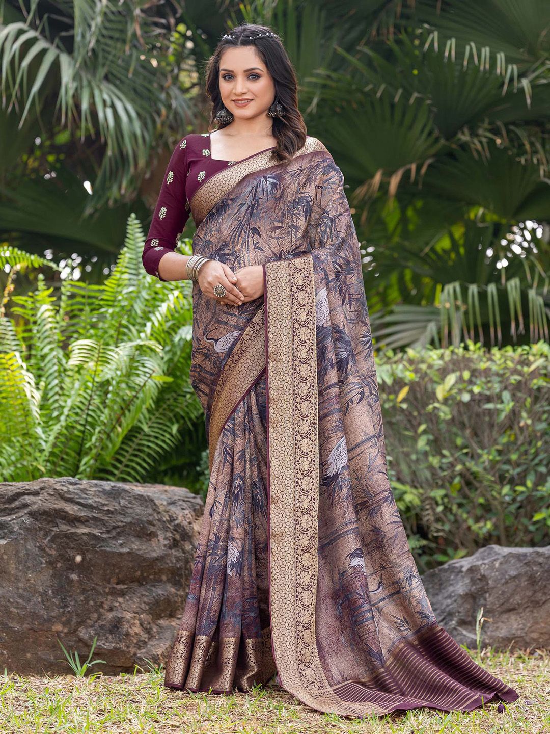 

Anouk Kalamkari Zari Sungudi Saree, Beige
