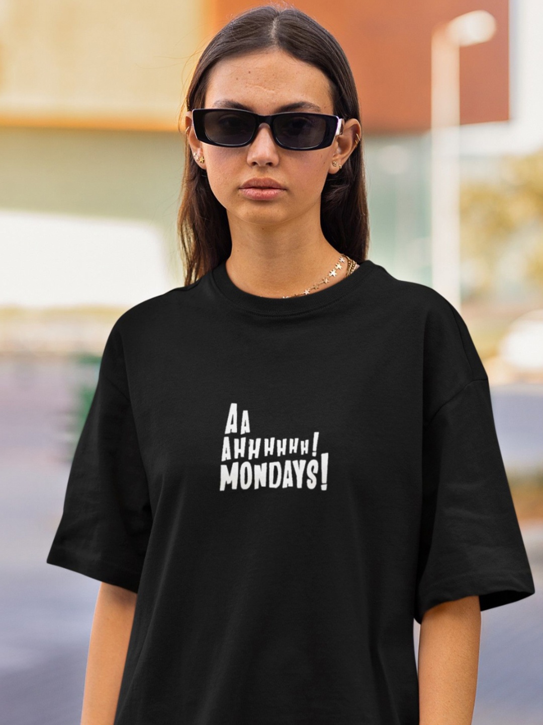 

TheBTclub Women Activchill Graphic Printed Round Neck Cotton Oversized T-shirt, Black