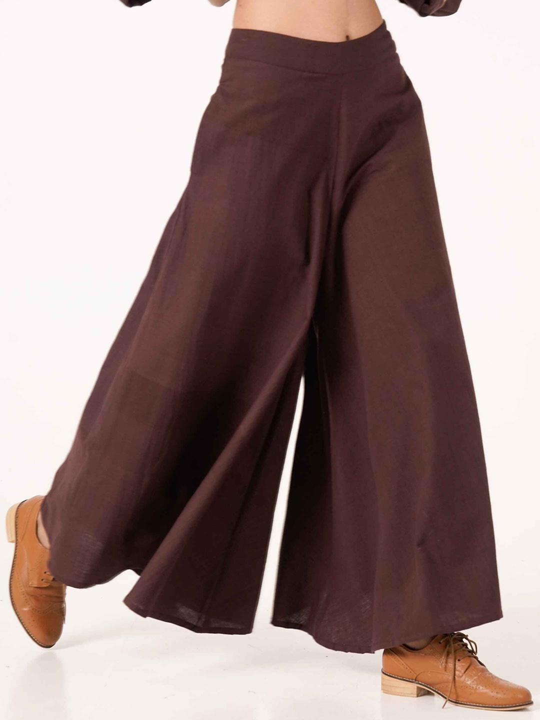 

the kaatn trail Women Cotton Wide Leg Palazzos, Brown