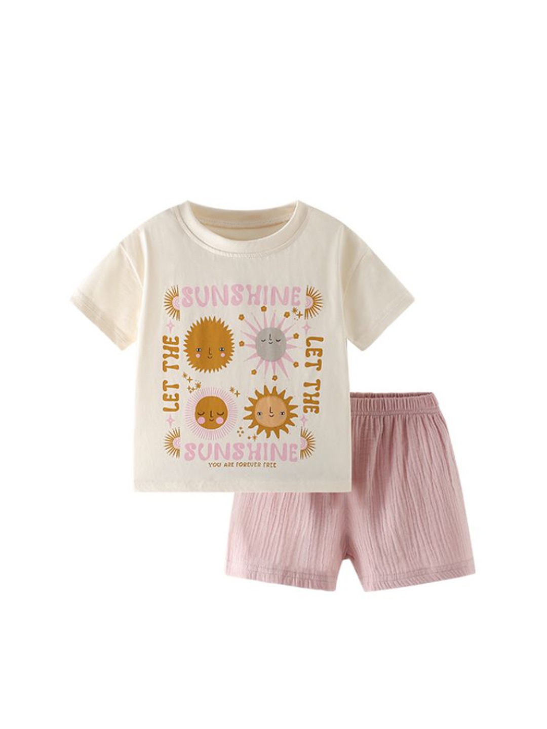 

YK Girls Printed T-shirt with Shorts, White