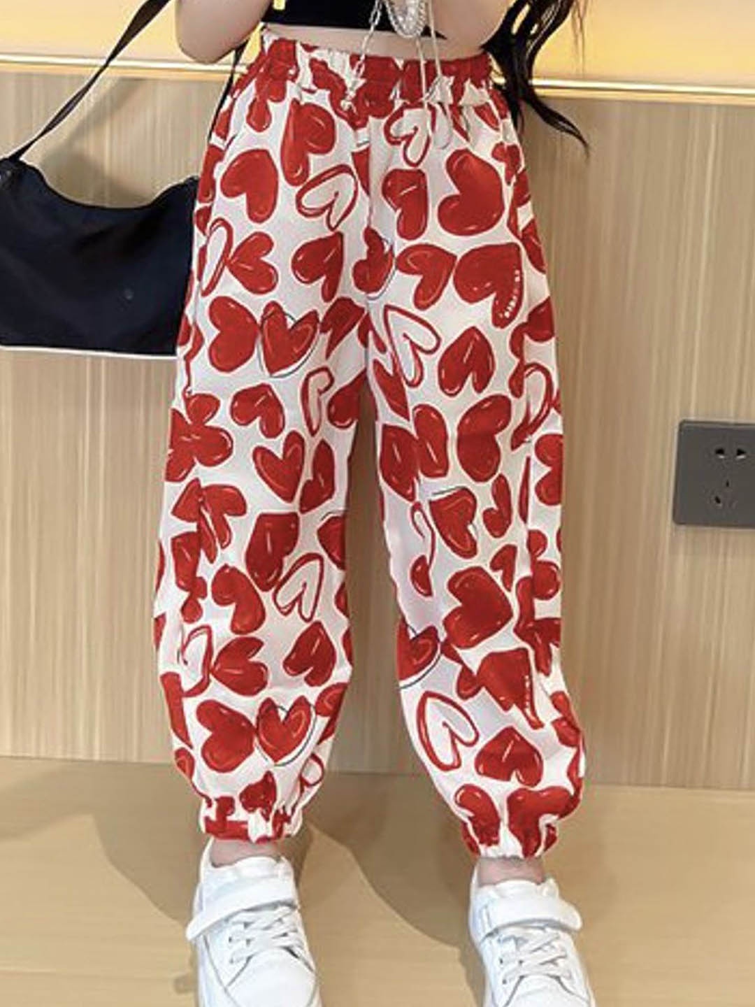 

LULU & SKY Girls Printed Tapered Fit Trousers, Red