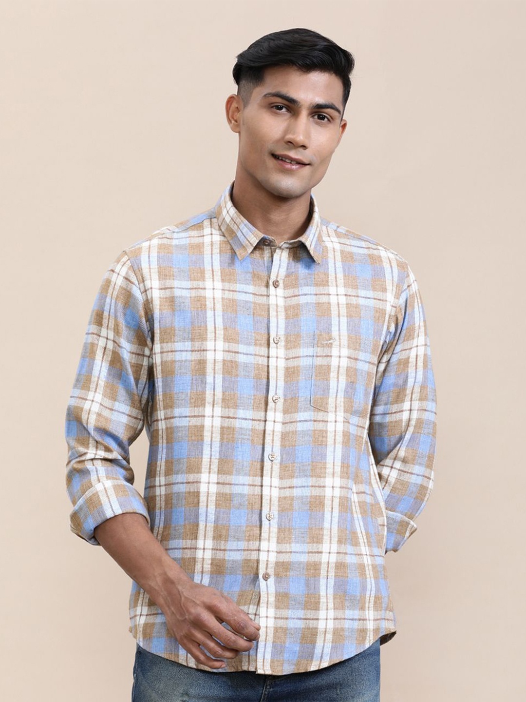 

Crocodile Men Checkered Comfort Fit Shirt, Brown
