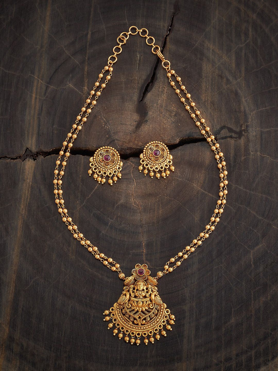 

Kushal's Fashion Jewellery Gold-Plated Ruby Studded Necklace & Earrings