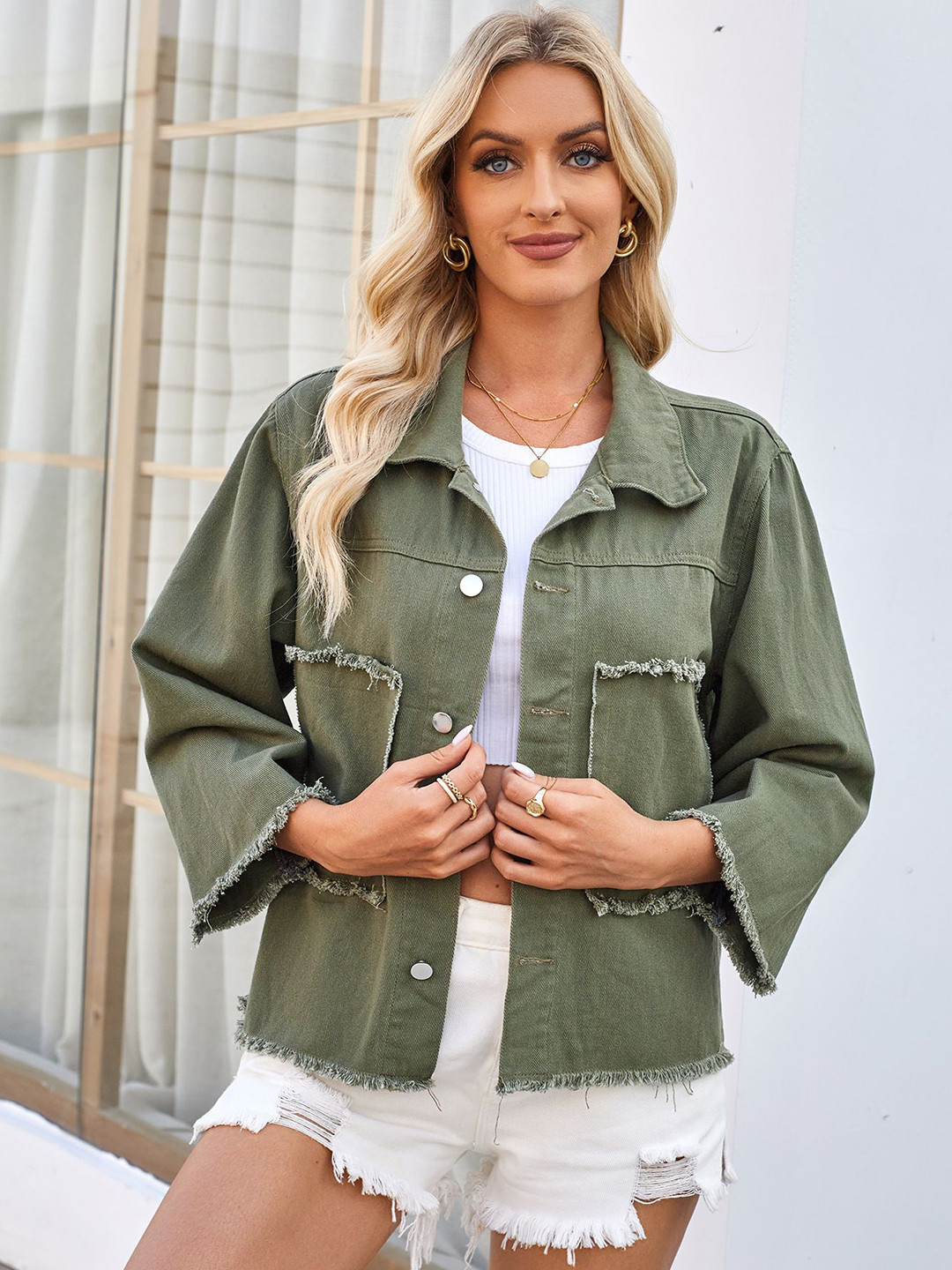 

StyleCast Women Lightweight Crop Denim Jacket, Olive