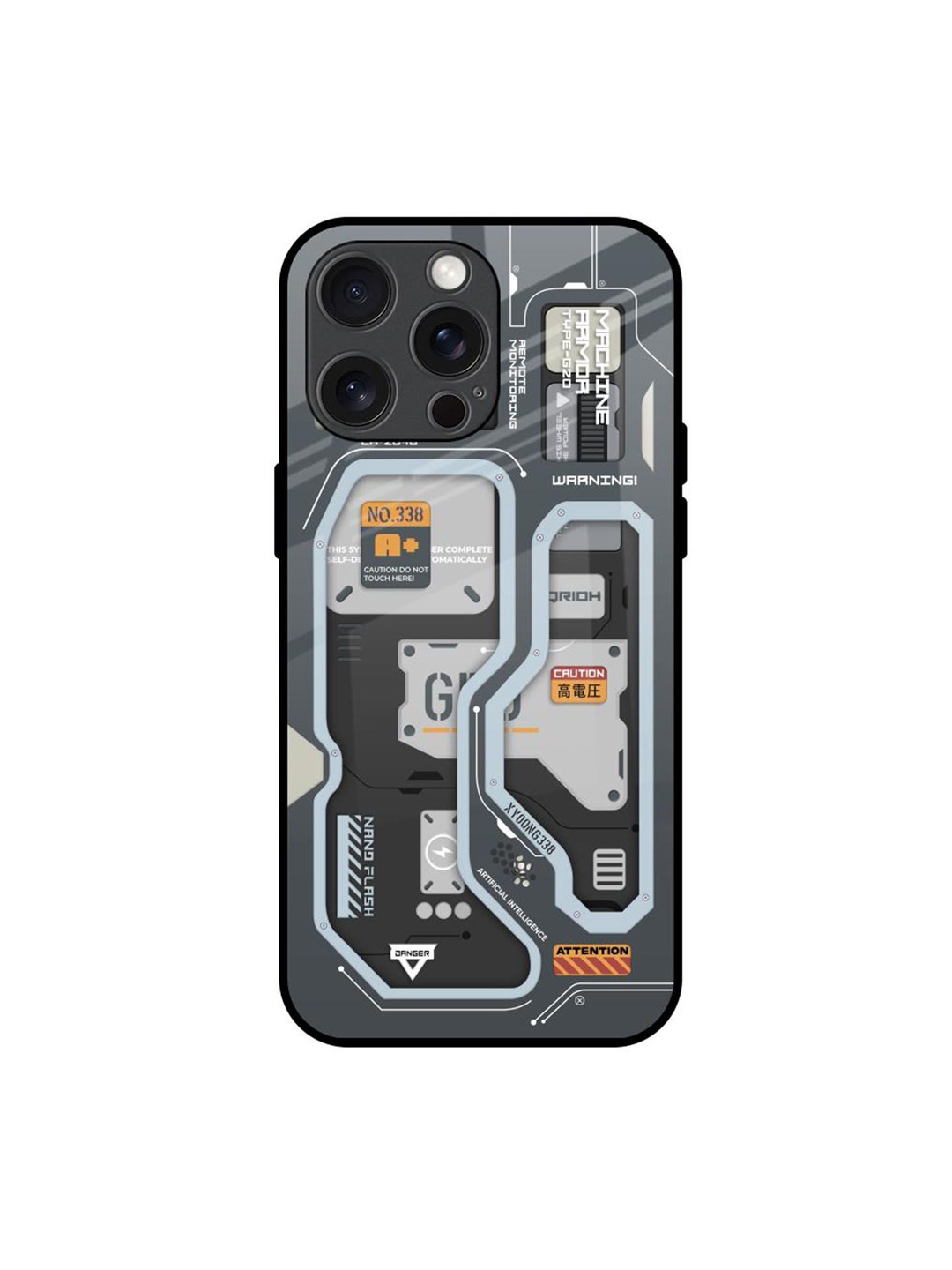 

QRIOH Retro Futuristic Printed iPhone 15 Pro Max Back Case, Grey