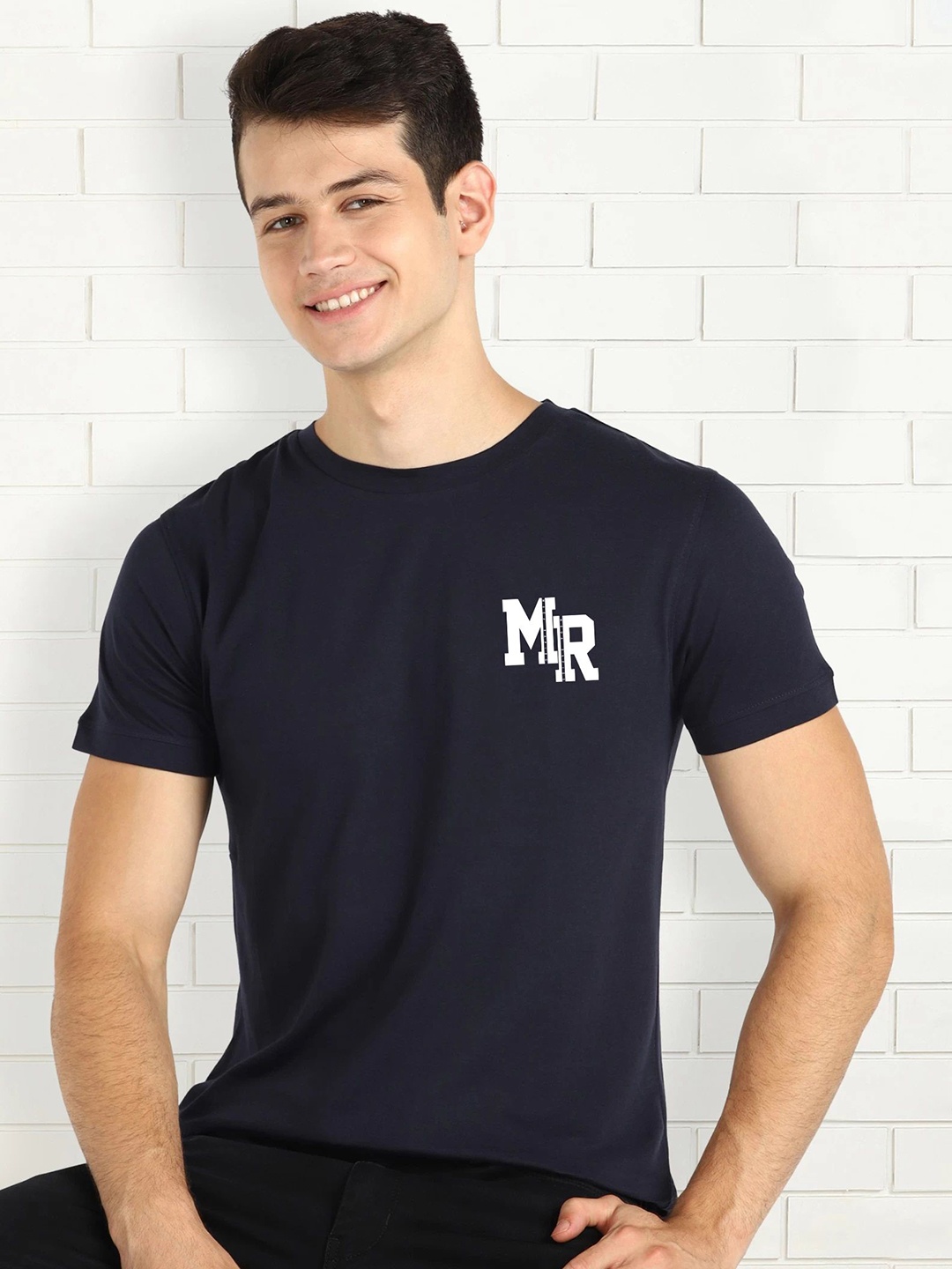 

Moda Rapido Men Typography Printed Round Neck Cotton Slim Fit T-shirt, Navy blue
