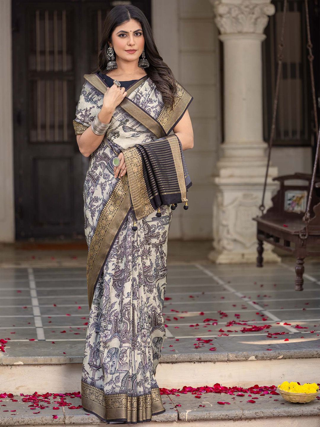 

Anouk Kalamkari Zari Sungudi Saree, Beige