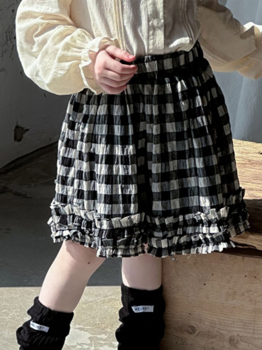 

LULU & SKY Girls Checked Cotton Skirt, Black