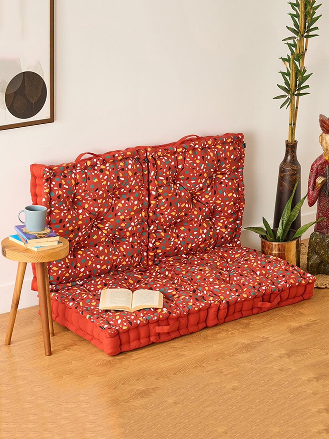 

SKANDA FAB 4Pc Brown & White Printed Pure Cotton Floor Cushions